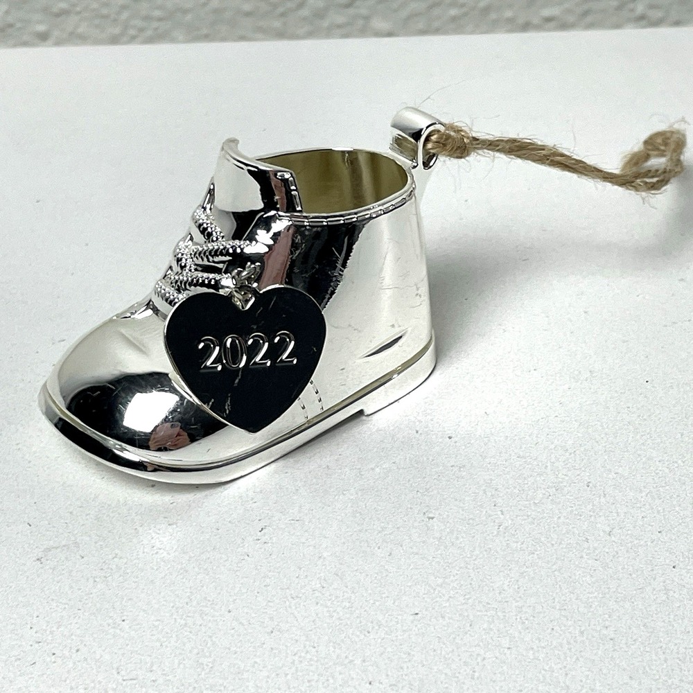 Pottery Barn 2022 Baby's First Christmas Baby Shoe Bootie Silver Ornament